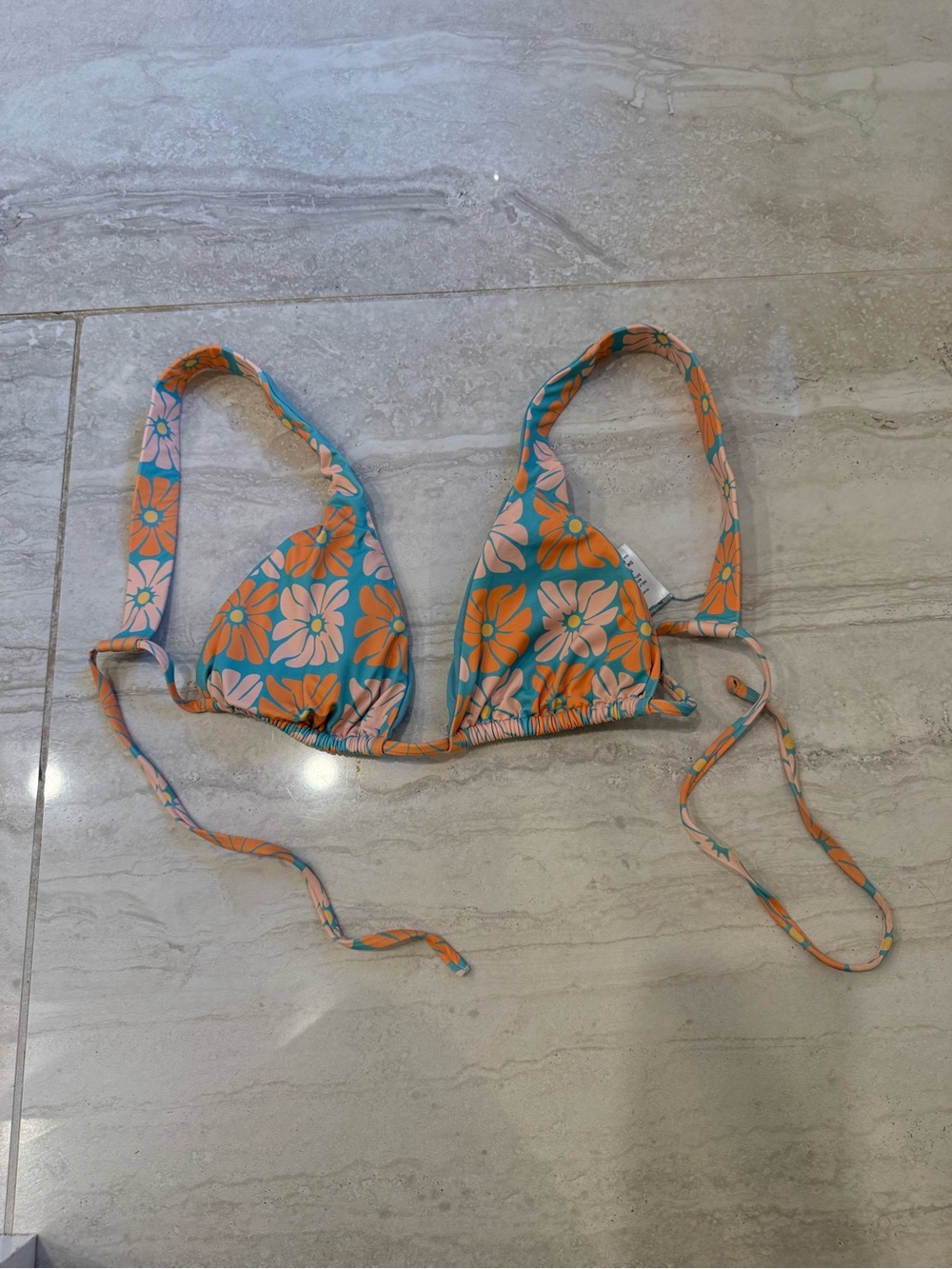 Dippin Daisys Floral Triangle Bikini Top in Teal & Orange